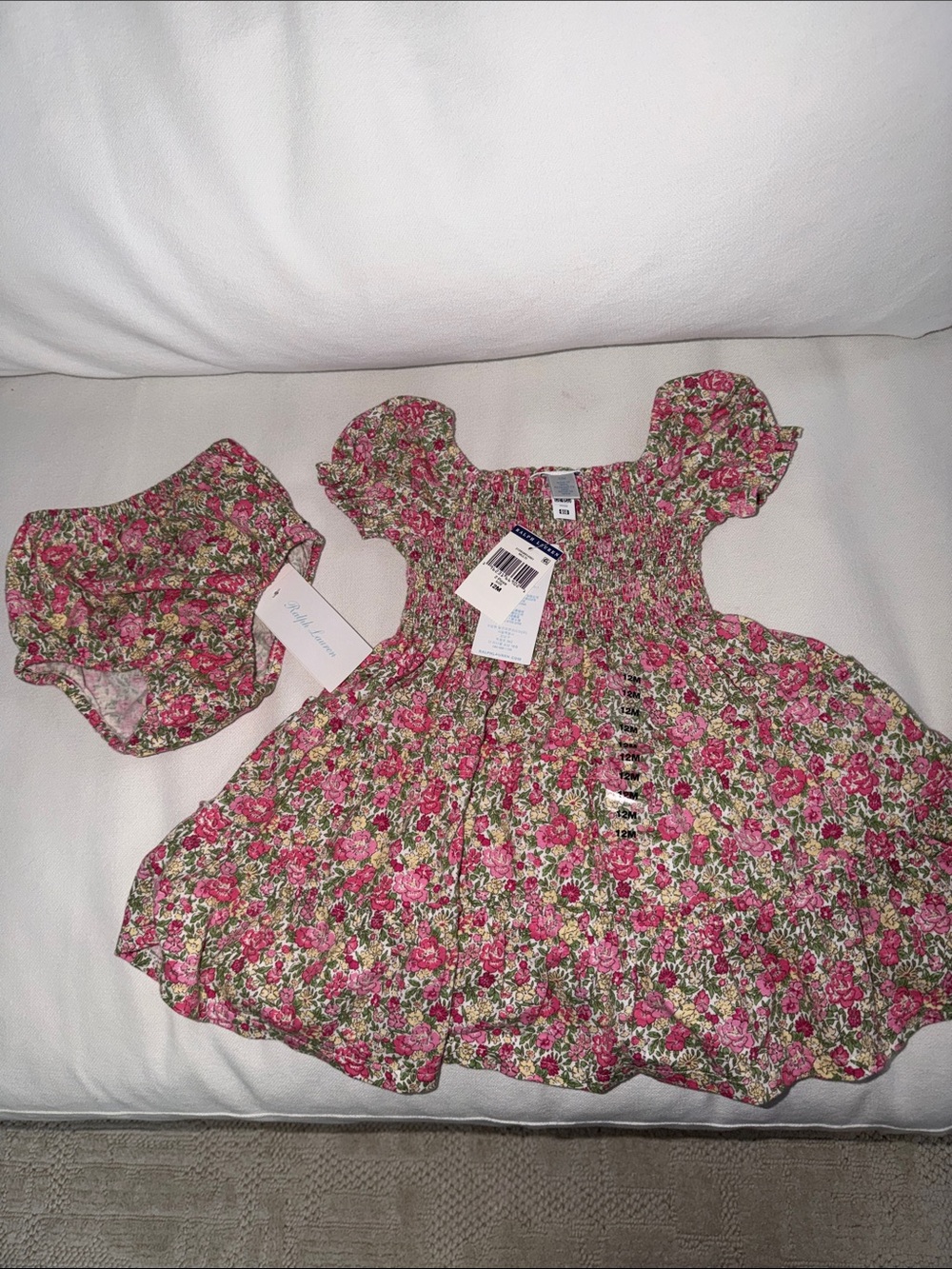 Ralph Lauren Floral Smocked Pink and Green Dress